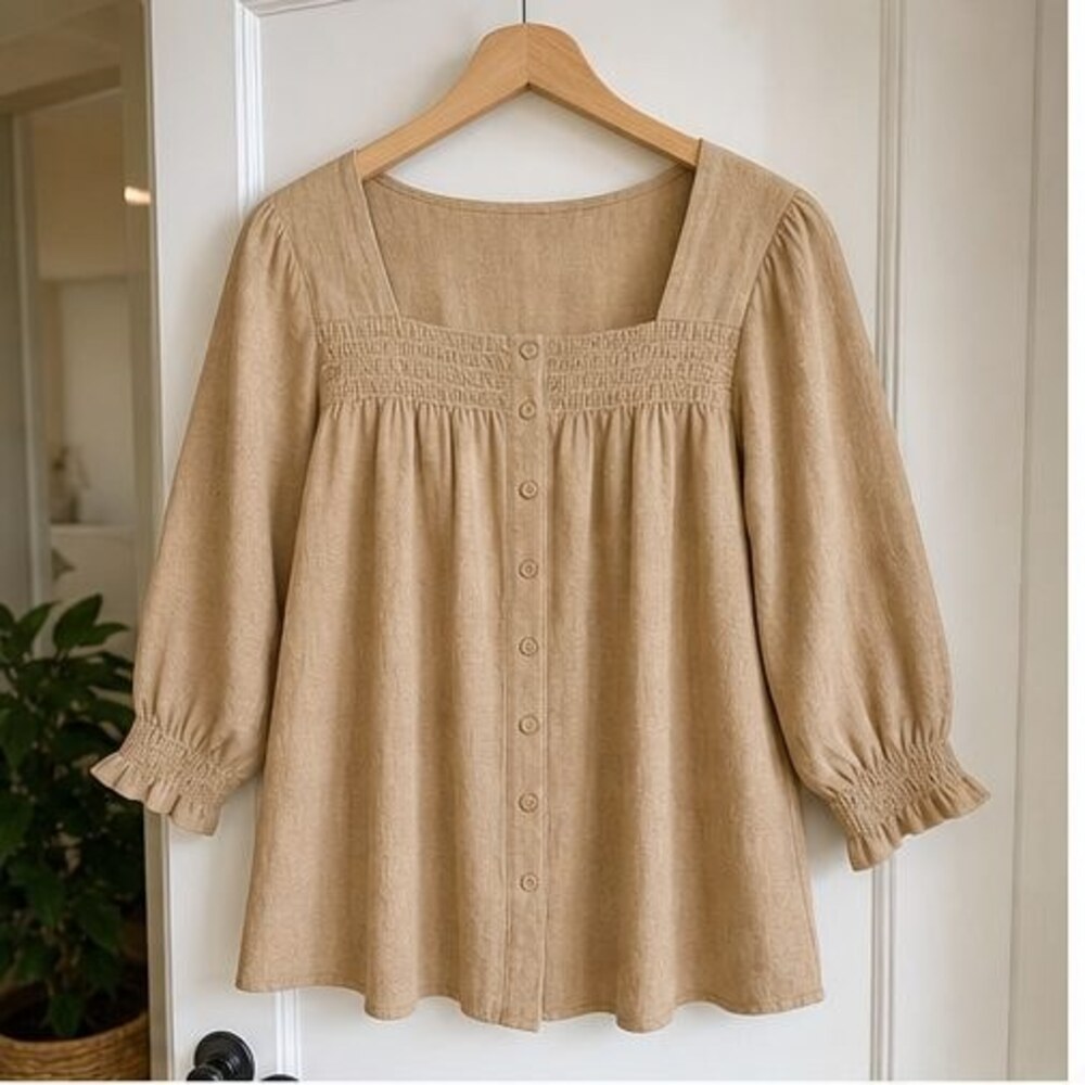Camel Smocked Top